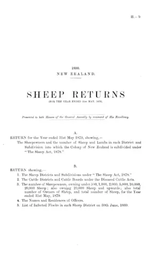 SHEEP RETURNS (FOR THE YEAR ENDED 31st MAY, 1879).
