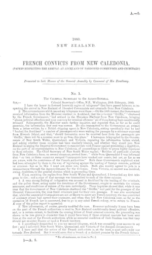 FRENCH CONVICTS FROM NEW CALEDONIA. (PAPERS RESPECTING THE ARRIVAL AT AUCKLAND OF PARDONED COMMUNISTS AND CRIMINALS.)