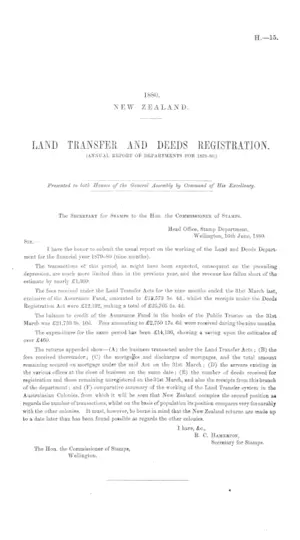 LAND TRANSFER AND DEEDS REGISTRATION. (ANNUAL REPORT OF DEPARTMENTS FOR 1879-80.)