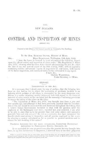 CONTROL AND INSPECTION OF MINES (REPORT ON.)