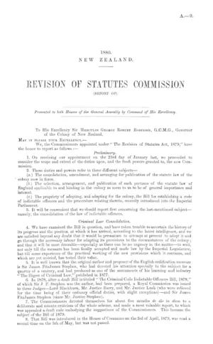 REVISION OF STATUTES COMMISSION (REPORT OF).
