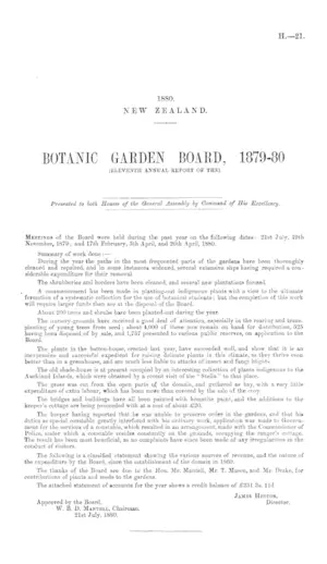 BOTANIC GARDEN BOARD, 1879-80 (ELEVENTH ANNUAL REPORT OF THE).