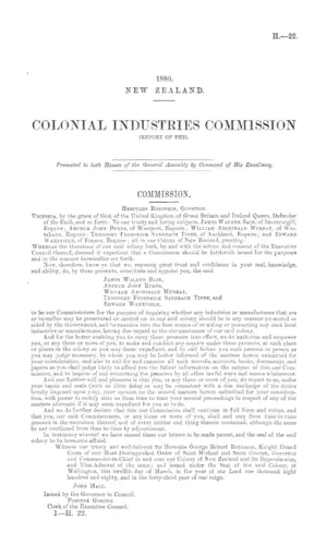 COLONIAL INDUSTRIES COMMISSION (REPORT OF THE).