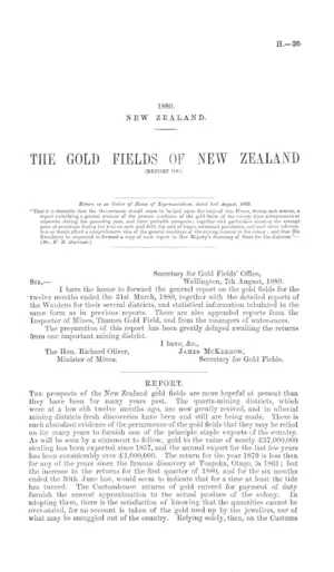 THE GOLD FIELDS OF NEW ZEALAND (REPORT ON).