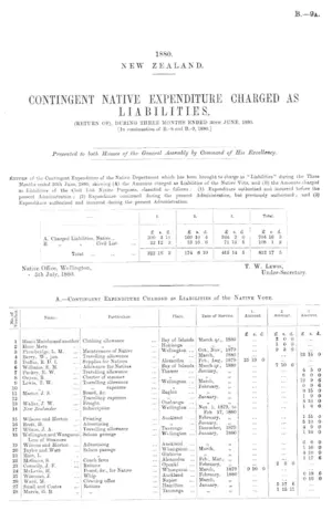 CONTINGENT NATIVE EXPENDITURE CHARGED AS LIABILITIES, (RETURN OF), DURING THREE MONTHS ENDED 30th JUNE, 1880. [In continuation of B.-8 and B.-9, 1880.]
