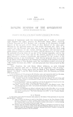 BANKING BUSINESS OF THE GOVERNMENT (ARTICLES OF AGREEMENT FOR THE).
