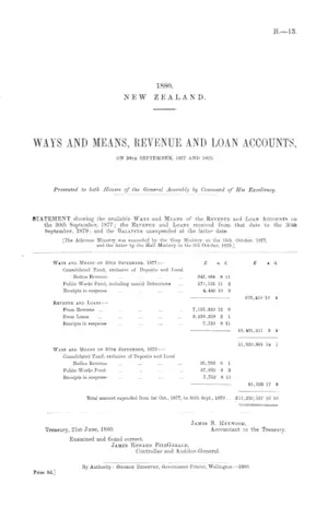 WAYS AND MEANS, REVENUE AND LOAN ACCOUNTS, ON 30th SEPTEMBER, 1877 AND 1879.