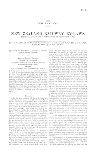 NEW ZEALAND RAILWAY BY-LAWS. (MADE 6th JANUARY, 1881, IN SUBSTITUTION OF PREVIOUS BY-LAWS.)