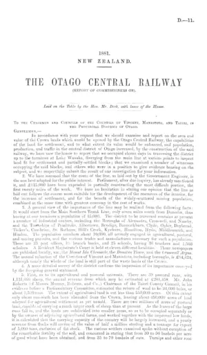 THE OTAGO CENTRAL RAILWAY (REPORT OF COMMISSIONERS ON).