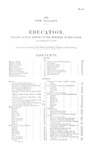 EDUCATION. FOURTH ANNUAL REPORT OF THE MINISTER OF EDUCATION. [In continuation of H.-1a, 1880.]