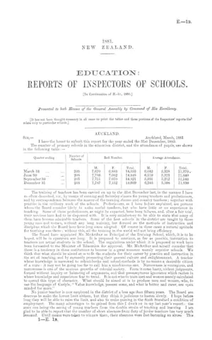 EDUCATION: REPORTS OF INSPECTORS OF SCHOOLS. [In Continuation of H.-1i., 1880.]