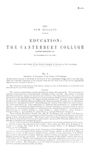 EDUCATION: THE CANTERBURY COLLEGE (PAPERS RELATING TO). [In Continuation of H.-1d, 1880.]