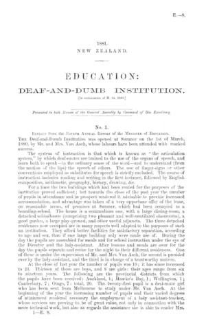 EDUCATION: DEAF-AND-DUMB INSTITUTION. [In continuation of H.-1e, 1880.]