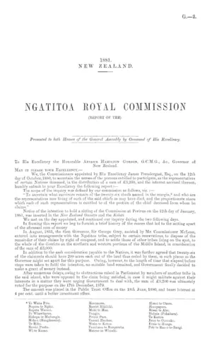 NGATITOA ROYAL COMMISSION (REPORT OF THE).