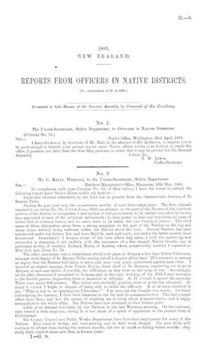 REPORTS FROM OFFICERS IN NATIVE DISTRICTS. [In continuation of G.-4, 1880.]