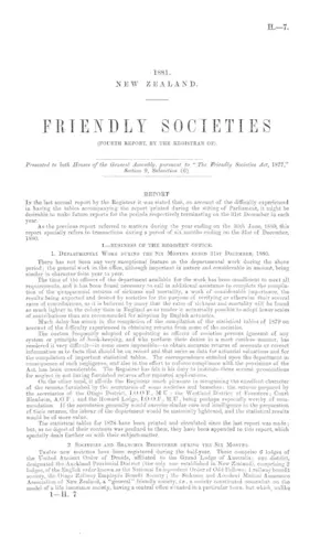 FRIENDLY SOCIETIES (FOURTH REPORT, BY THE REGISTRAR OF).