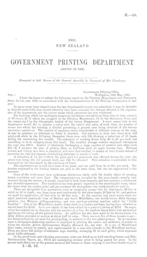 GOVERNMENT PRINTING DEPARTMENT (REPORT ON THE).