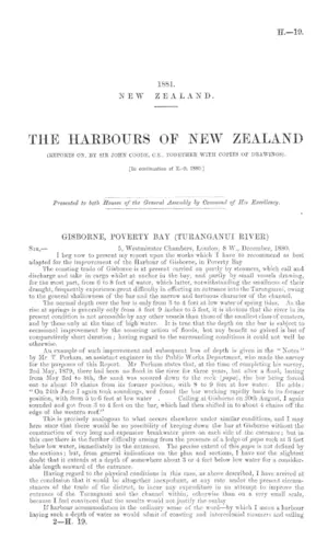 THE HARBOURS OF NEW ZEALAND (REPORTS ON, BY SIR JOHN COODE, C.E., TOGETHER WITH COPIES OF DRAWINGS). [In continuation of E.-9, 1880.]