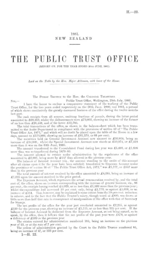 THE PUBLIC TRUST OFFICE (REPORT ON, FOR THE YEAR ENDED 30th JUNE, 1881).