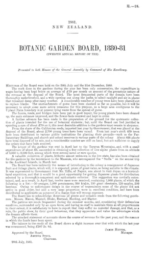 BOTANIC GARDEN BOARD, 1880-81 (TWELFTH ANNUAL REPORT OF THE).