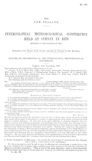INTERCOLONIAL METEOROLOGICAL CONFERENCE HELD AT SYDNEY IN 1879 (MINUTES OF PROCEEDINGS OF THE).