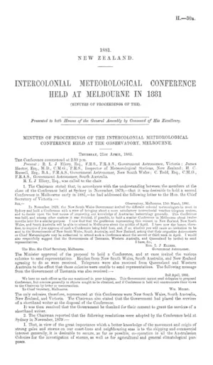 INTERCOLONIAL METEOROLOGICAL CONFERENCE HELD AT MELBOURNE IN 1881 (MINUTES OF PROCEEDINGS OF THE).