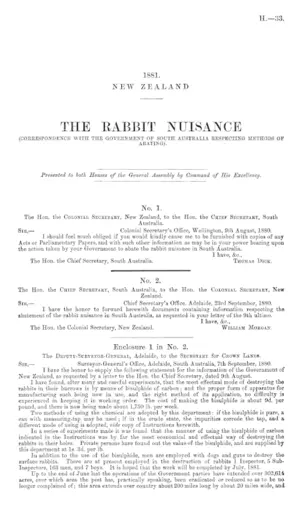 THE RABBIT NUISANCE (CORRESPONDENCE WITH THE GOVERNMENT OF SOUTH AUSTRALIA RESPECTING METHODS OF ABATING).