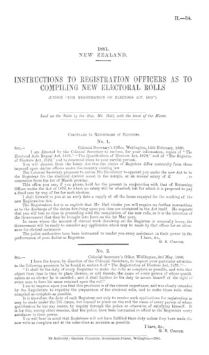 INSTRUCTIONS TO REGISTRATION OFFICERS AS TO COMPILING NEW ELECTORAL ROLLS (UNDER "THE REGISTRATION OF ELECTORS ACT, 1879").