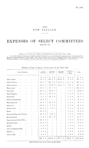 EXPENSES OF SELECT COMMITTEES (RETURN OF).