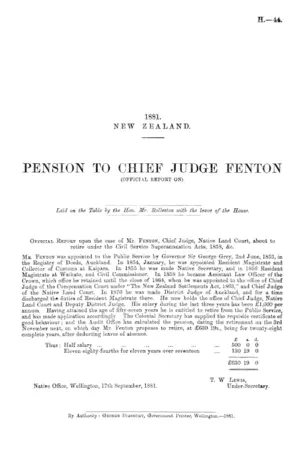 PENSION TO CHIEF JUDGE FENTON (OFFICIAL REPORT ON).