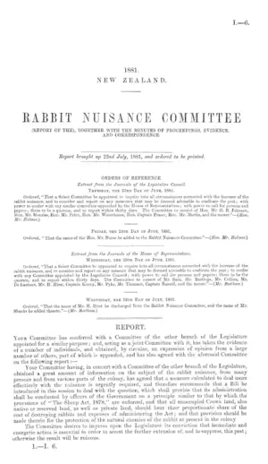 RABBIT NUISANCE COMMITTEE (REPORT OF THE), TOGETHER WITH THE MINUTES OF PROCEEDINGS, EVIDENCE, AND CORRESPONDENCE.