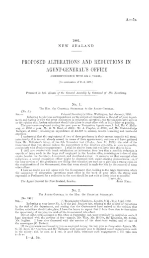 PROPOSED ALTERATIONS AND REDUCTIONS IN AGENT-GENERAL'S OFFICE (CORRESPONDENCE WITH SIR J. VOGEL). [In continuation of D.-3, 1879.]