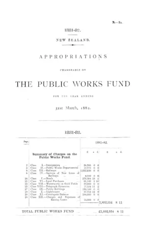 APPROPRIATIONS CHARGEABLE ON THE PUBLIC WORKS FUND FOR THE YEAR ENDING 31st March, 1882.
