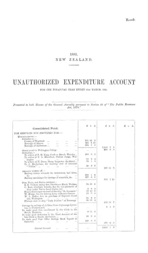 UNAUTHORIZED EXPENDITURE ACCOUNT FOR THE FINANCIAL YEAR ENDED 31st MARCH, 1881.