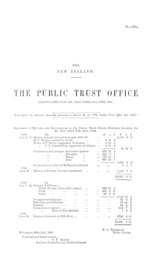 THE PUBLIC TRUST OFFICE (BALANCE-SHEET FOR THE YEAR ENDED 30th JUNE, 1880).