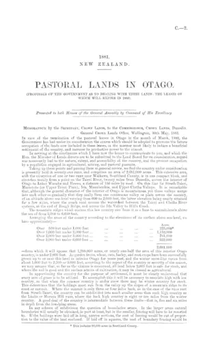 PASTORAL LANDS IN OTAGO. (PROPOSALS OF THE GOVERNMENT AS TO DEALING WITH THESE LANDS: THE LEASES OF WHICH WILL EXPIRE IN 1883).
