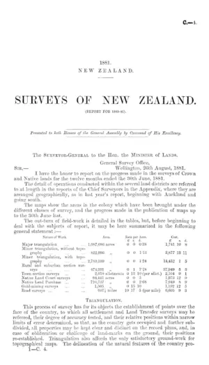 SURVEYS OF NEW ZEALAND. (REPORT FOR 1880-81).