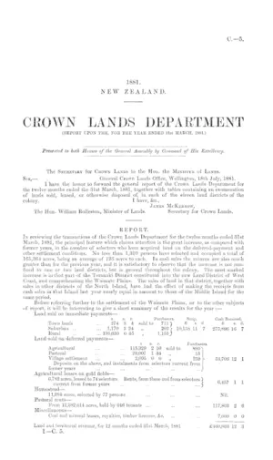 CROWN LANDS DEPARTMENT (REPORT UPON THE, FOR THE YEAR ENDED 31st MARCH, 1881.)
