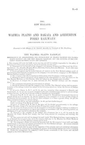 WAIMEA PLAINS AND RAKAIA AND ASHBURTON FORKS RAILWAYS (ARRANGEMENTS FOR WORKING THE).