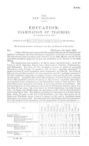 EDUCATION. EXAMINATION OF TEACHERS. [In continuation of E.—1a, 1881.]