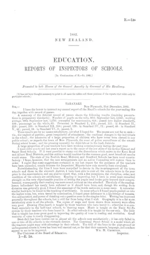 EDUCATION. REPORTS OF INSPECTORS OF SCHOOLS. [In Continuation of E.—1b, 1881.]