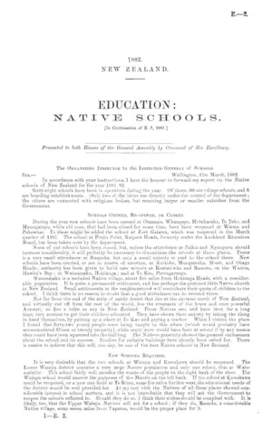 EDUCATION: NATIVE SCHOOLS. [In Continuation of E.-7, 1881.]