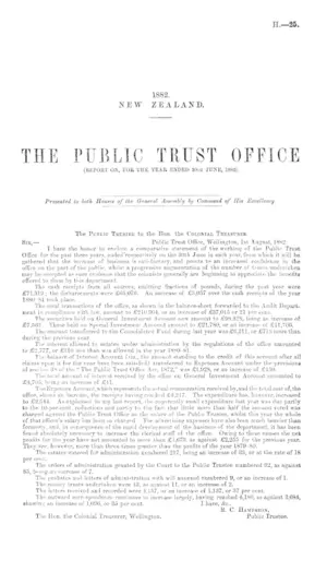 THE PUBLIC TRUST OFFICE (REPORT ON, FOR THE YEAR ENDED 30th JUNE, 1882).