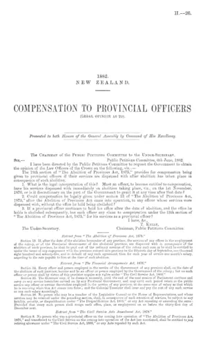 COMPENSATION TO PROVINCIAL OFFICERS (LEGAL OPINION As TO).
