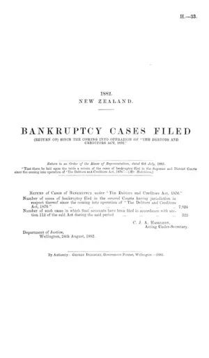 BANKRUPTCY CASES FILED (RETURN OF) SINCE THE COMING INTO OPERATION OF "THE DEBTORS AND CREDITORS ACT, 1876."