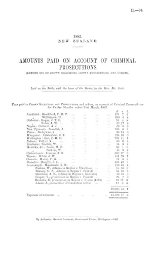 AMOUNTS PAID ON ACCOUNT OF CRIMINAL PROSECUTIONS (RETURN OF) TO CROWN SOLICITORS, CROWN PROSECUTORS, AND OTHERS.