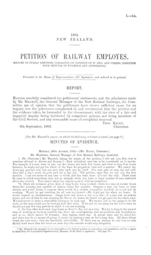 PETITION OF RAILWAY EMPLOYES. (REPORT OF PUBLIC PETITIONS COMMITTEE ON PETITION OF W. HILL AND OTHERS, TOGETHER WITH MINUTES OF EVIDENCE AND APPENDICES.)