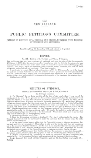 PUBLIC PETITIONS COMMITTEE. (REPORT ON PETITION OF J. CATTELL AND OTHERS, TOGETHER WITH MINUTES OF EVIDENCE AND APPENDIX.)