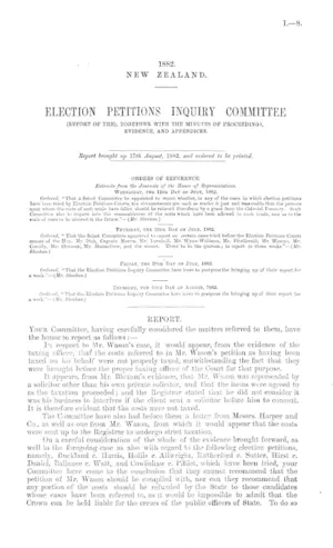 ELECTION PETITIONS INQUIRY COMMITTEE (REPORT OF THE), TOGETHER WITH THE MINUTES OF PROCEEDINGS, EVIDENCE, AND APPENDICES.