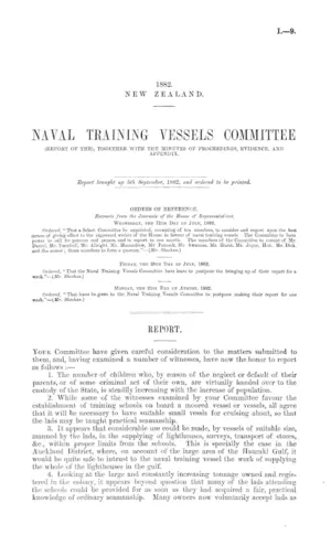 NAVAL TRAINING VESSELS COMMITTEE (REPORT OF THE), TOGETHER WITH THE MINUTES OF PROCEEDINGS, EVIDENCE, AND APPENDIX.